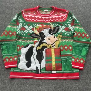 Ugly‎ Christmas Sweater Cow Holiday Bells Holiday Time Adult Size 2XL